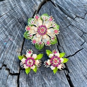 Vintage Flower Brooch and Clip Earrings
